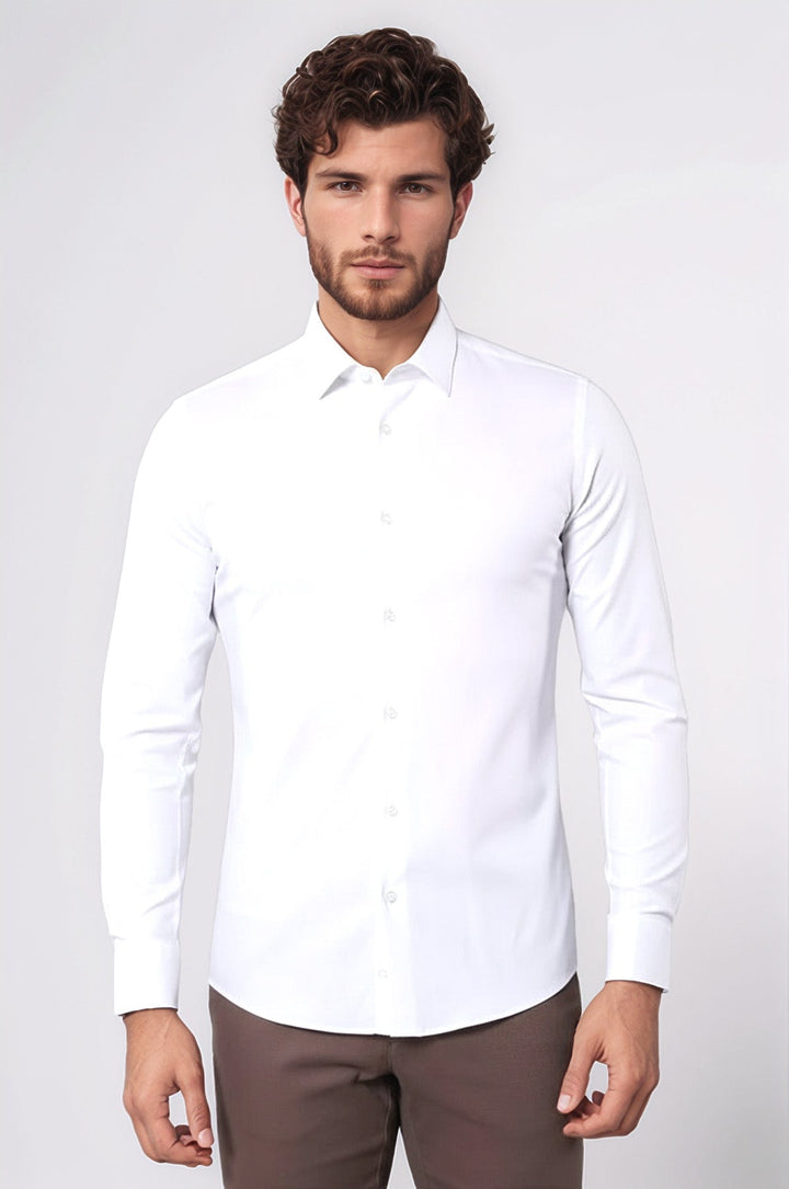 Stretch Cotton White Men Dress Shirt | Wessi
