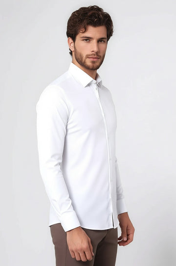 Stretch Cotton White Men Dress Shirt | Wessi