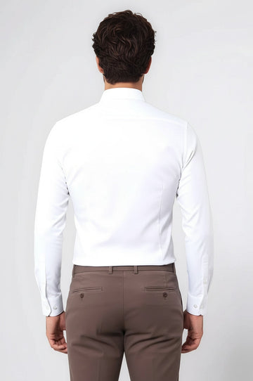Stretch Cotton White Men Dress Shirt | Wessi