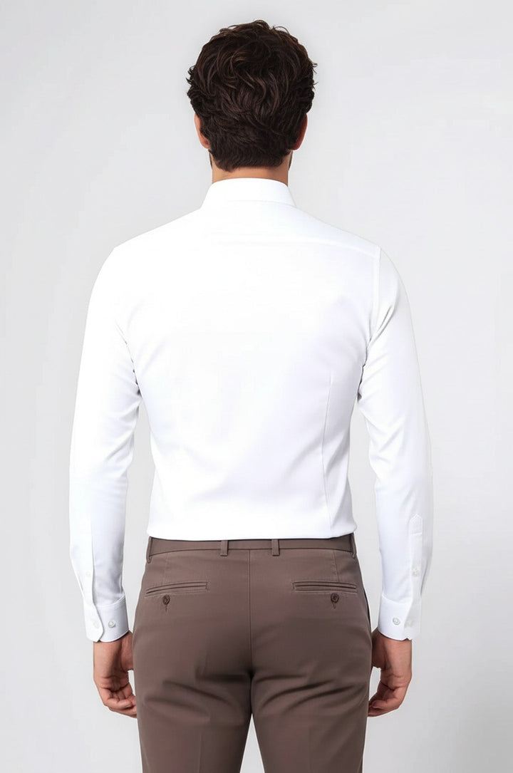 Stretch Cotton White Men Dress Shirt | Wessi