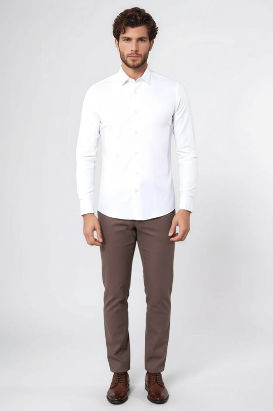 Stretch Cotton White Men Dress Shirt | Wessi