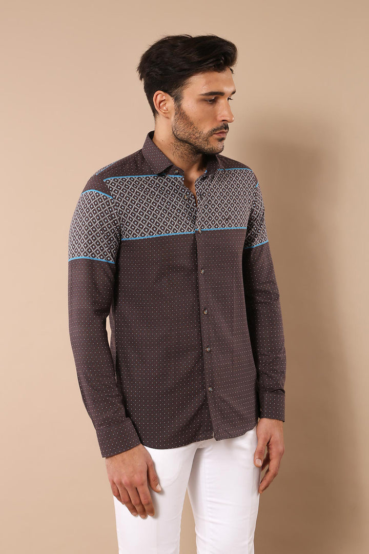 Printed Cotton Brown Shirt - Wessi