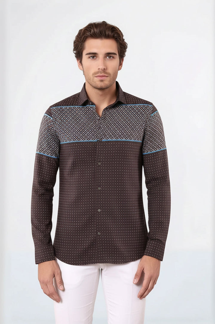 Printed Cotton Brown Shirt - Wessi