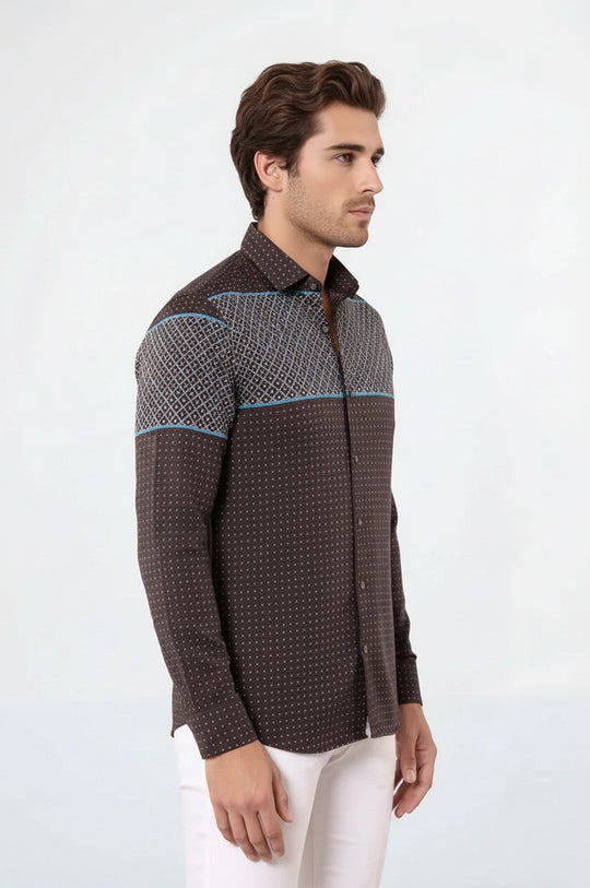 Коричневая рубашка из хлопка с принтом - Wessi