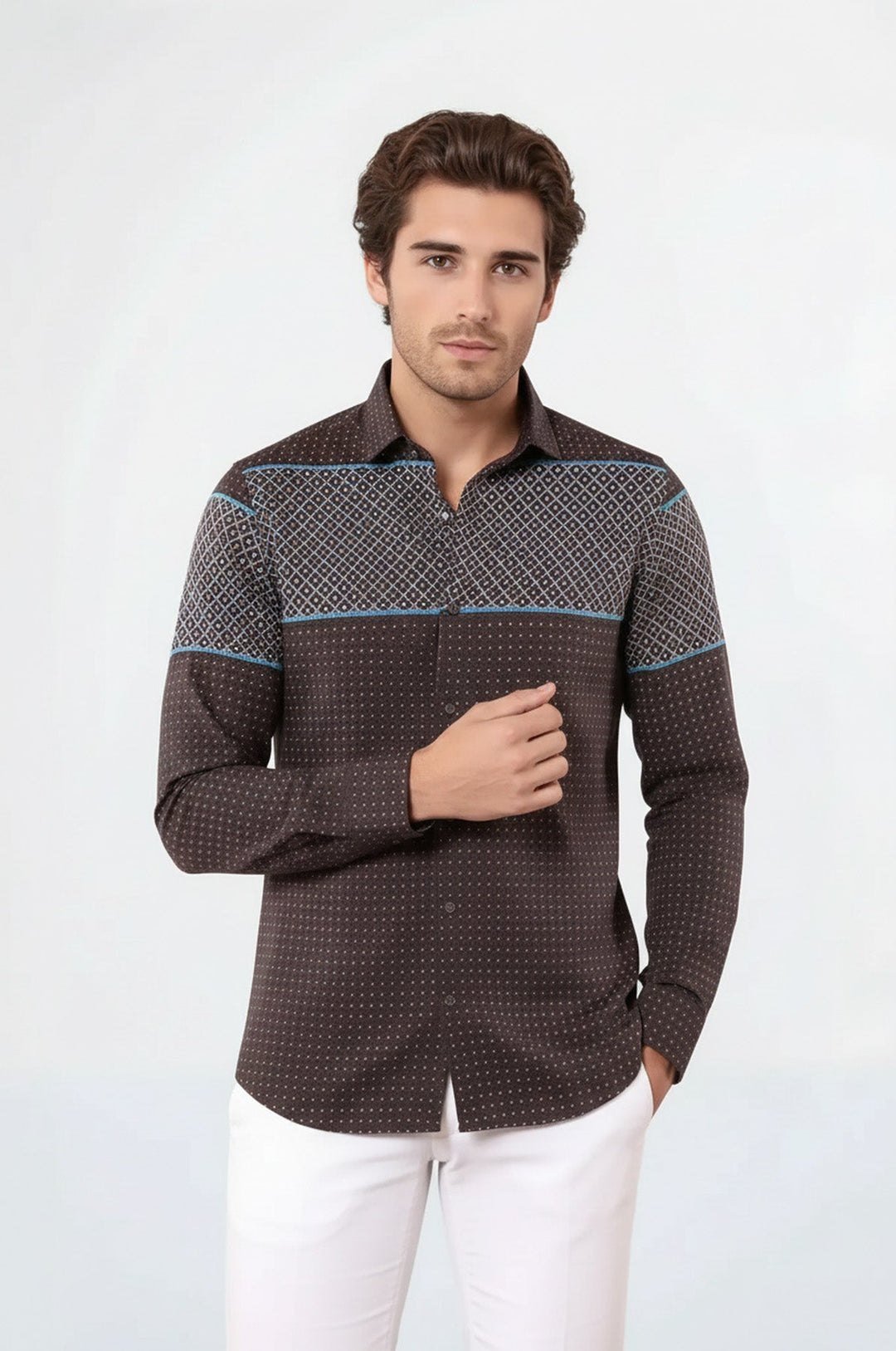 Printed Cotton Brown Shirt - Wessi