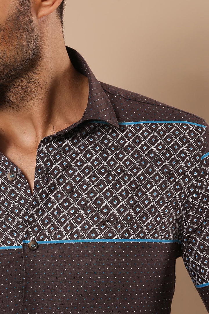 Printed Cotton Brown Shirt - Wessi