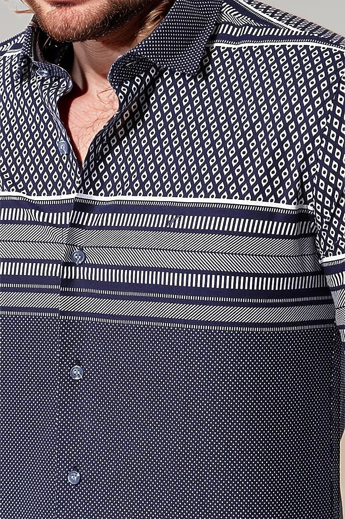 Patterned Navy Blue Men Shirt - Wessi