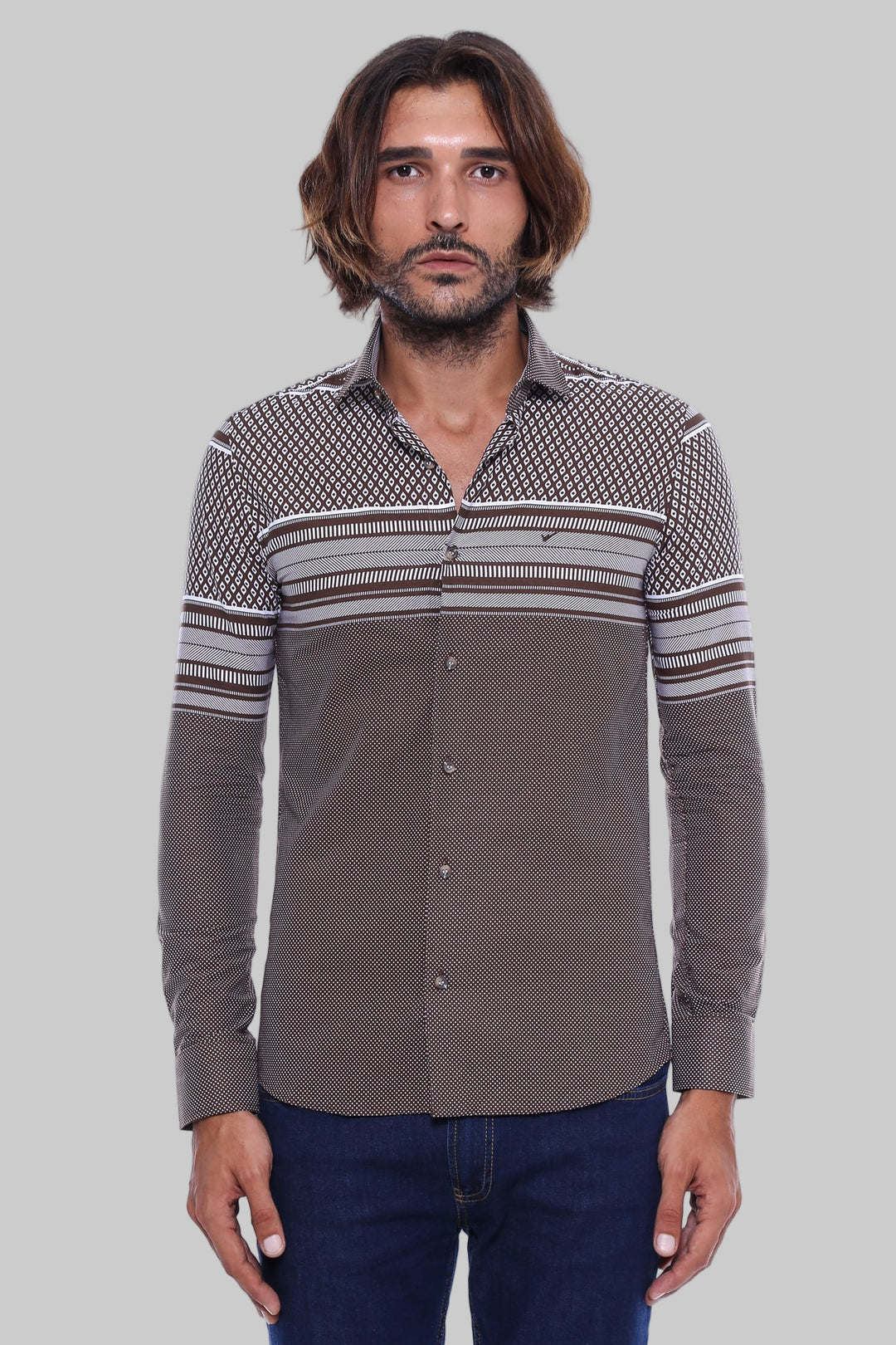 Brown Diamond Patterned Shirt - Wessi