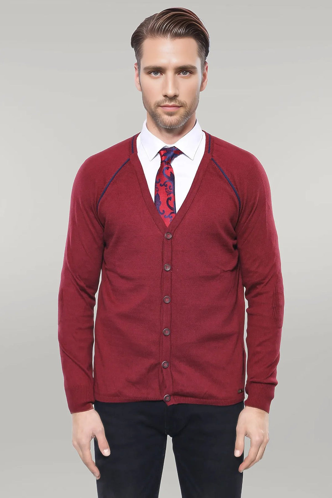 Burgundy Cotton Men's Knitwear - Wessi