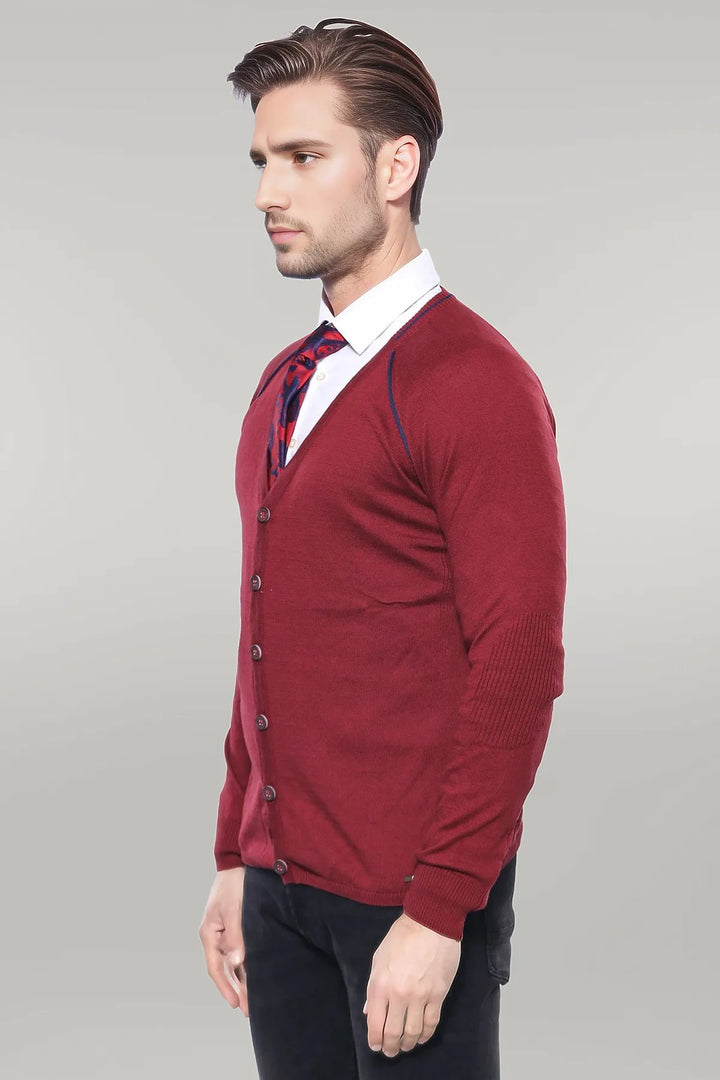 Burgundy Cotton Men's Knitwear - Wessi