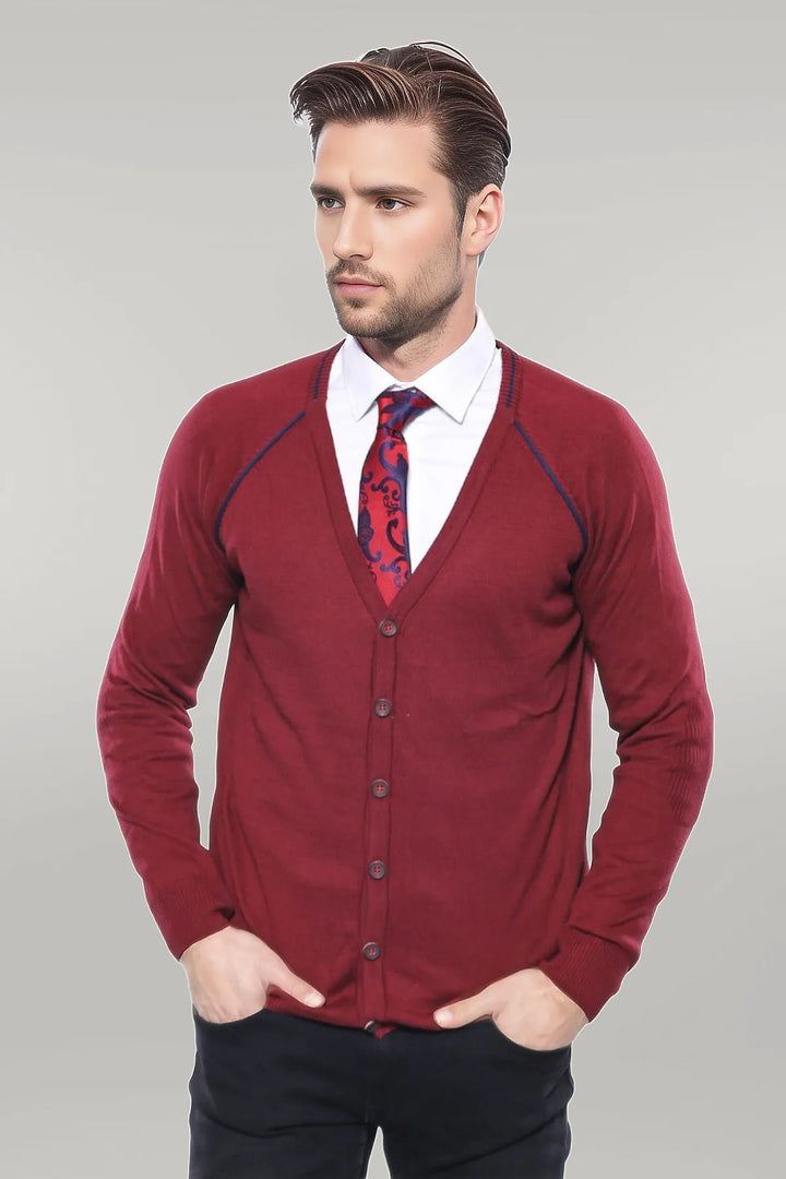 Burgundy Cotton Men's Knitwear - Wessi