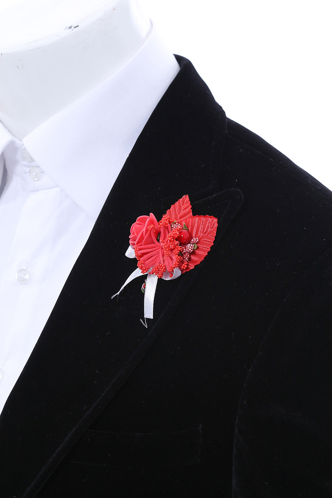Men Red Blossom and Ribbon Lapel Pin - Wessi
