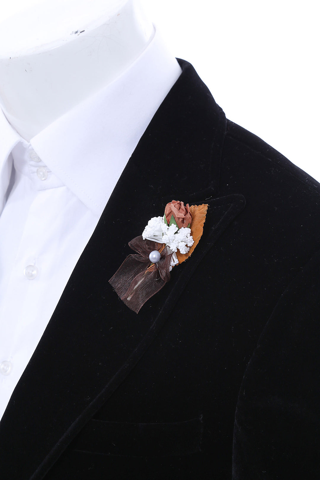 Men Brown Blossom and Ribbon Lapel Pin - Wessi