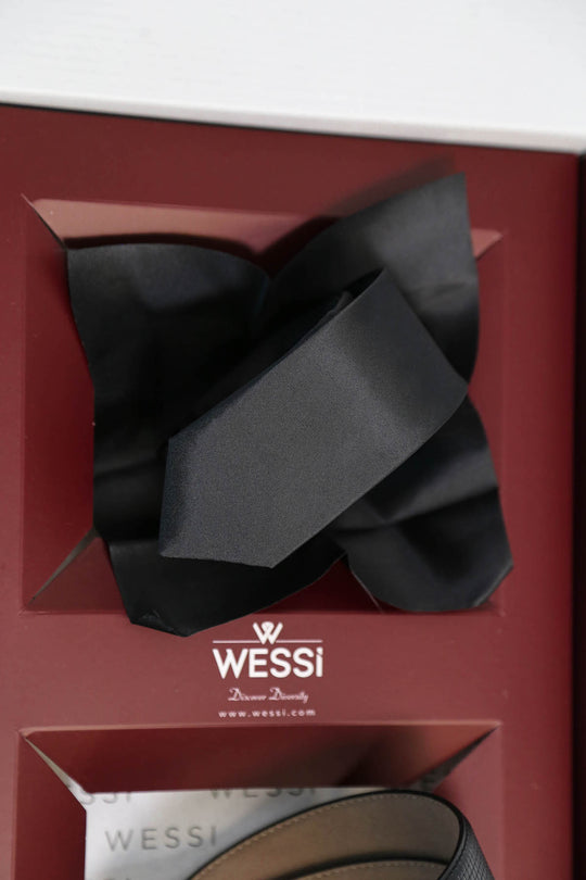 The Dapper Gift Box by Wessi – Includes Black Checkered Shirt, Black Tie & Black Belt