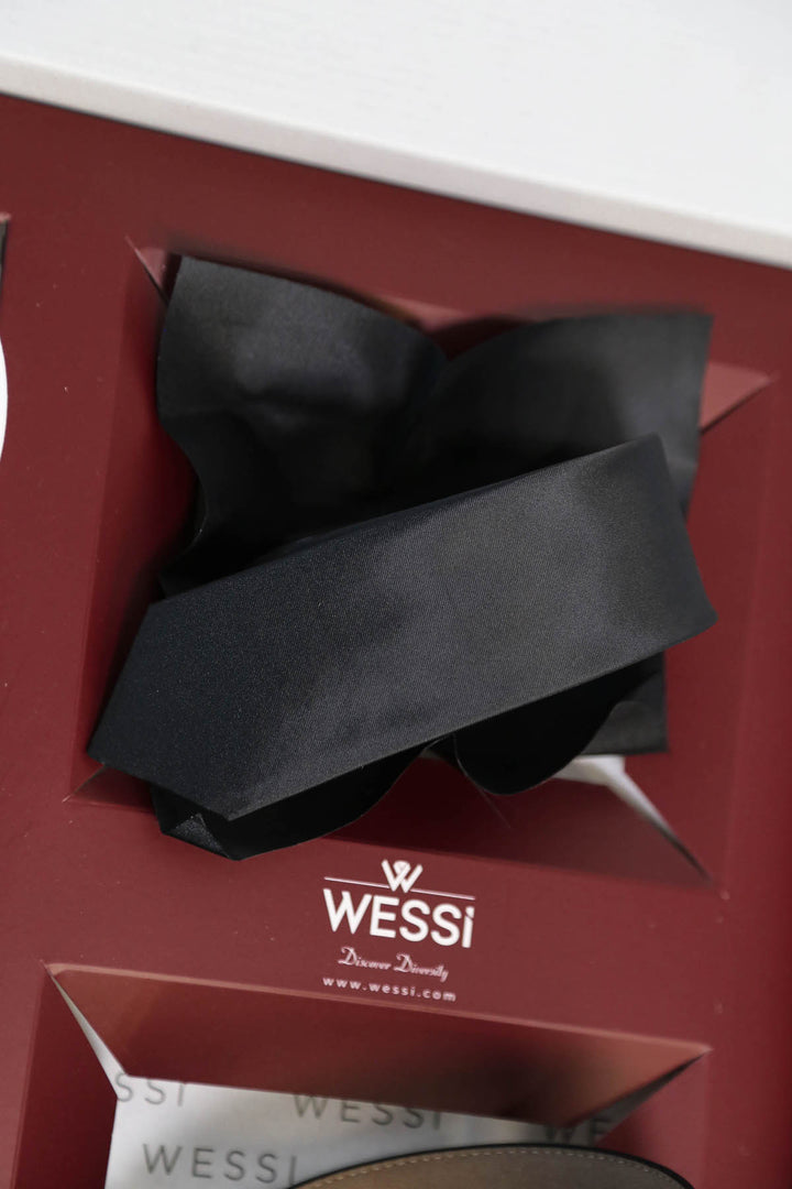 The Dapper Gift Box by Wessi – Includes White Shirt, Black Tie & Black Textured Belt