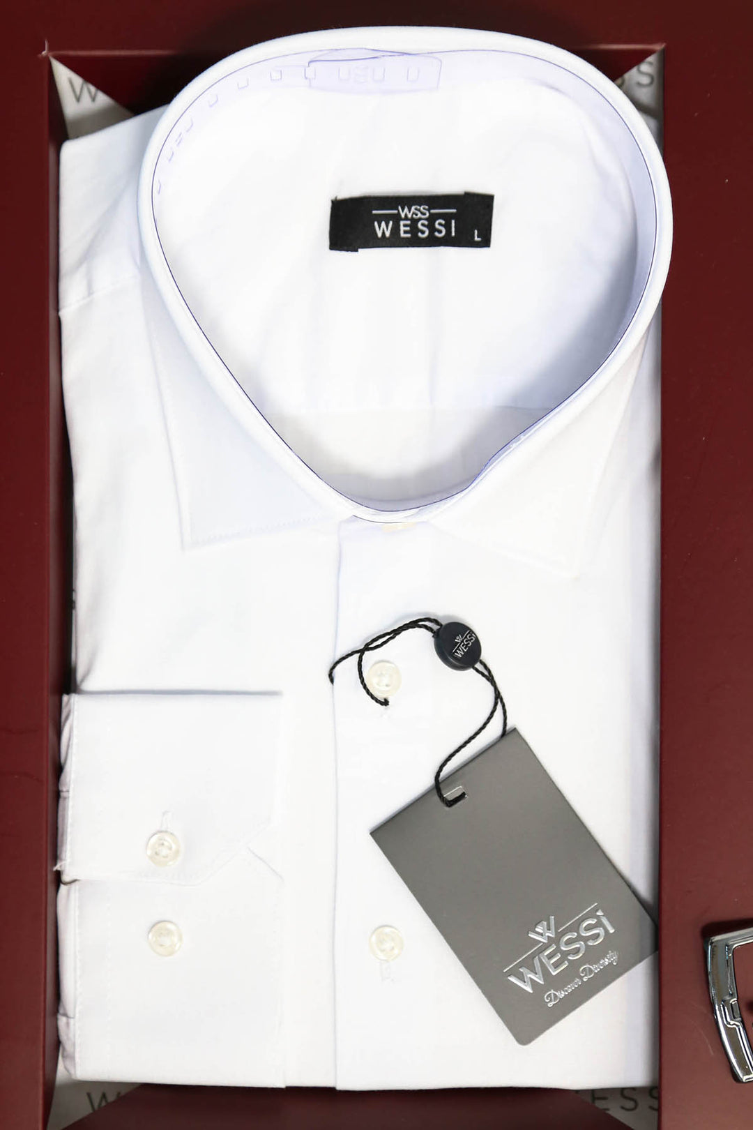 The Dapper Gift Box by Wessi – Includes White Shirt, Black Tie & Black Textured Belt