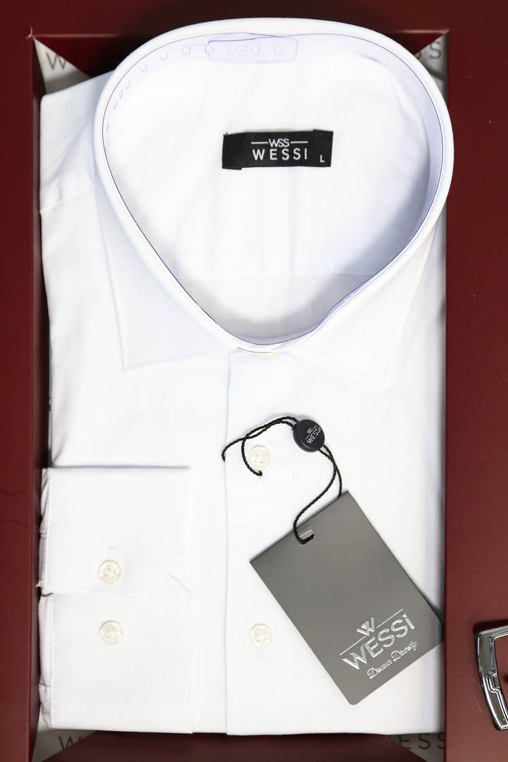 The Dapper Gift Box by Wessi – Includes White Shirt, Black Tie & Black Textured Belt