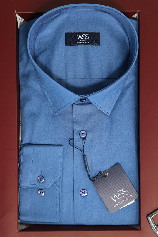 The Dapper Gift Box by Wessi – Includes Sky Blue Shirt, Burgundy Tie & Textured Black Belt