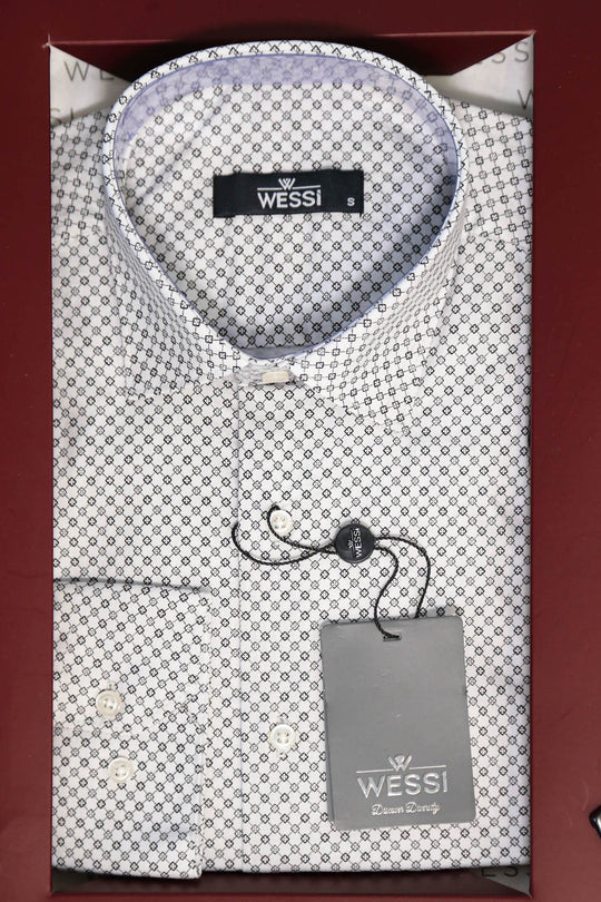 The Dapper Gift Box by Wessi – Includes White Mini Check Shirt, Burgundy Tie; Black Belt