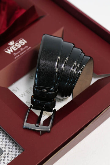 The Dapper Gift Box by Wessi – Includes White Mini Check Shirt, Burgundy Tie; Black Belt