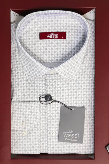 The Dapper Gift Box by Wessi – Includes Ecru Houndstooth Shirt, Burgundy Tie & Black Belt