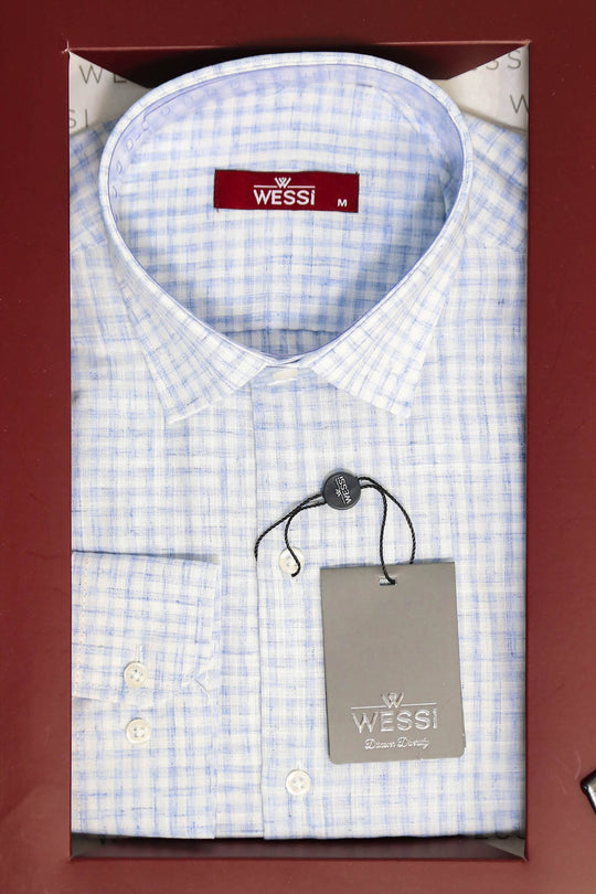 The Dapper Gift Box by Wessi – Includes Ice Blue Check Shirt, Burgundy Tie & Black Belt