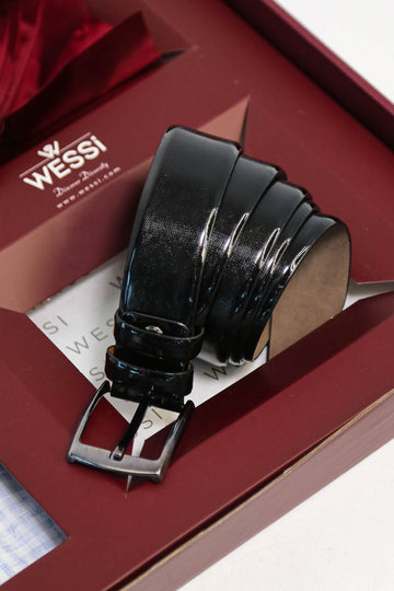 The Dapper Gift Box by Wessi – Includes Ice Blue Check Shirt, Burgundy Tie & Black Belt
