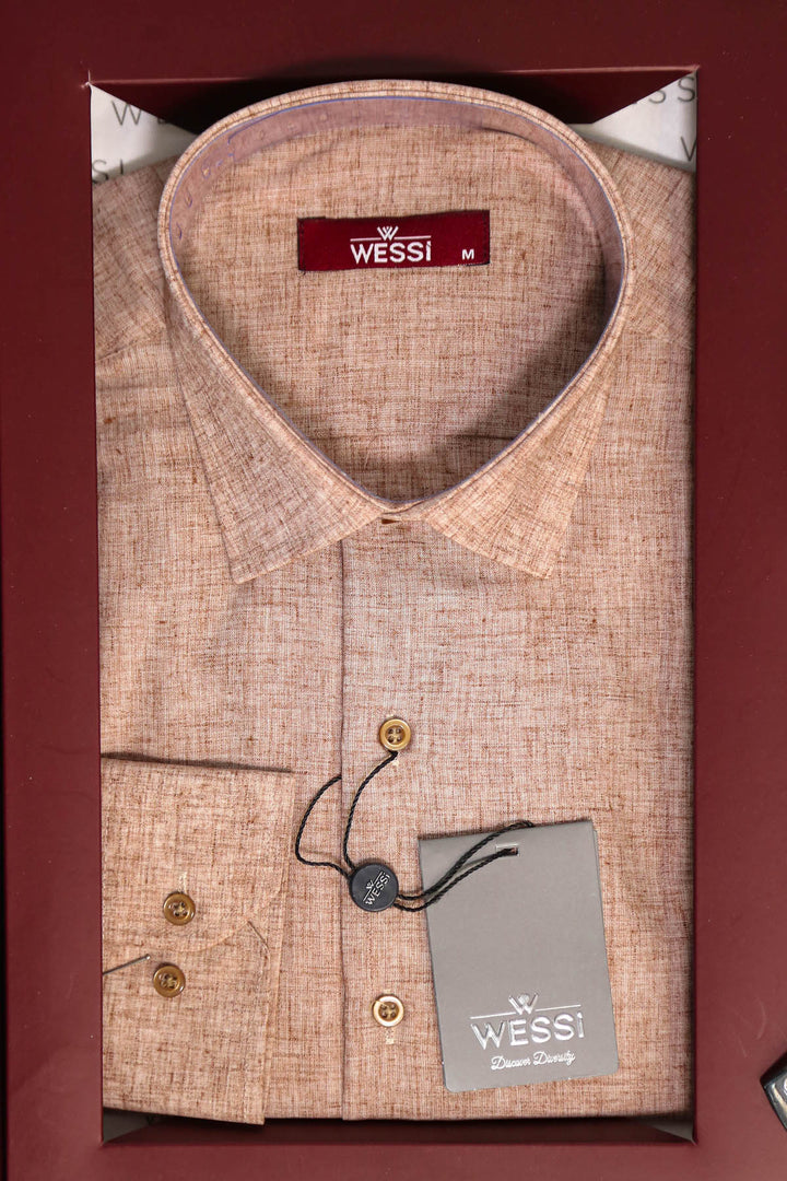 The Dapper Gift Box by Wessi – Includes Beige Textured Shirt, Navy Tie & Tan Belt