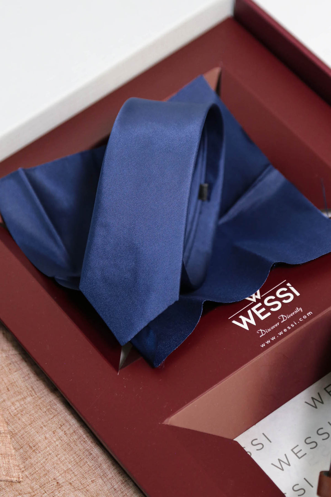 The Dapper Gift Box by Wessi – Includes Beige Textured Shirt, Navy Tie & Tan Belt