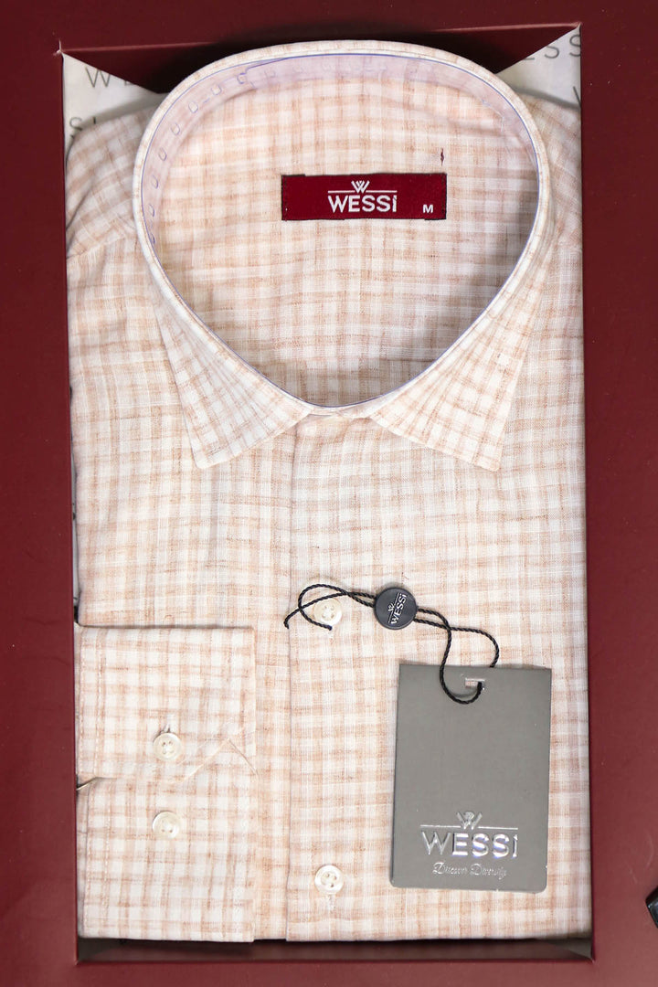 The Dapper Gift Box by Wessi – Includes Cream Check Shirt, Navy Tie & Tan Belt