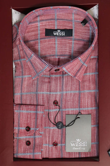 The Dapper Gift Box by Wessi – Includes Burgundy Plaid Shirt, Navy Tie & Tan Textured Belt