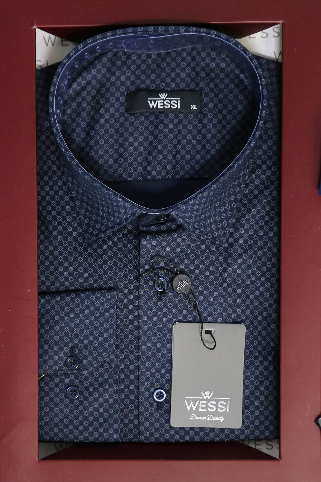The Dapper Gift Box by Wessi – Includes Navy Mini Check Shirt, Navy Tie & Brown Belt
