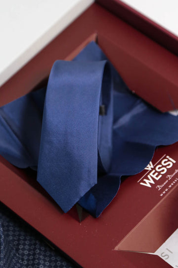 The Dapper Gift Box by Wessi – Includes Navy Mini Check Shirt, Navy Tie & Brown Belt