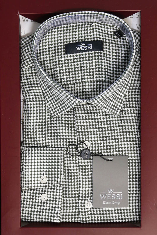 The Dapper Gift Box by Wessi – Includes Green Houndstooth Shirt, Black Tie & Brown Belt