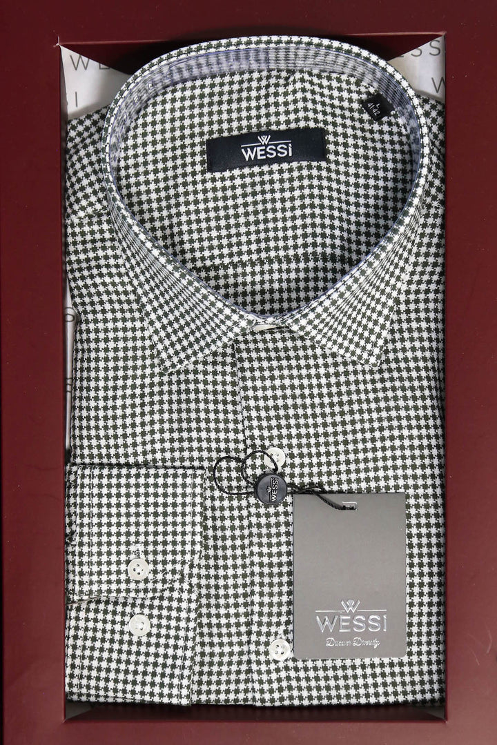 The Dapper Gift Box by Wessi – Includes Green Houndstooth Shirt, Black Tie & Brown Belt
