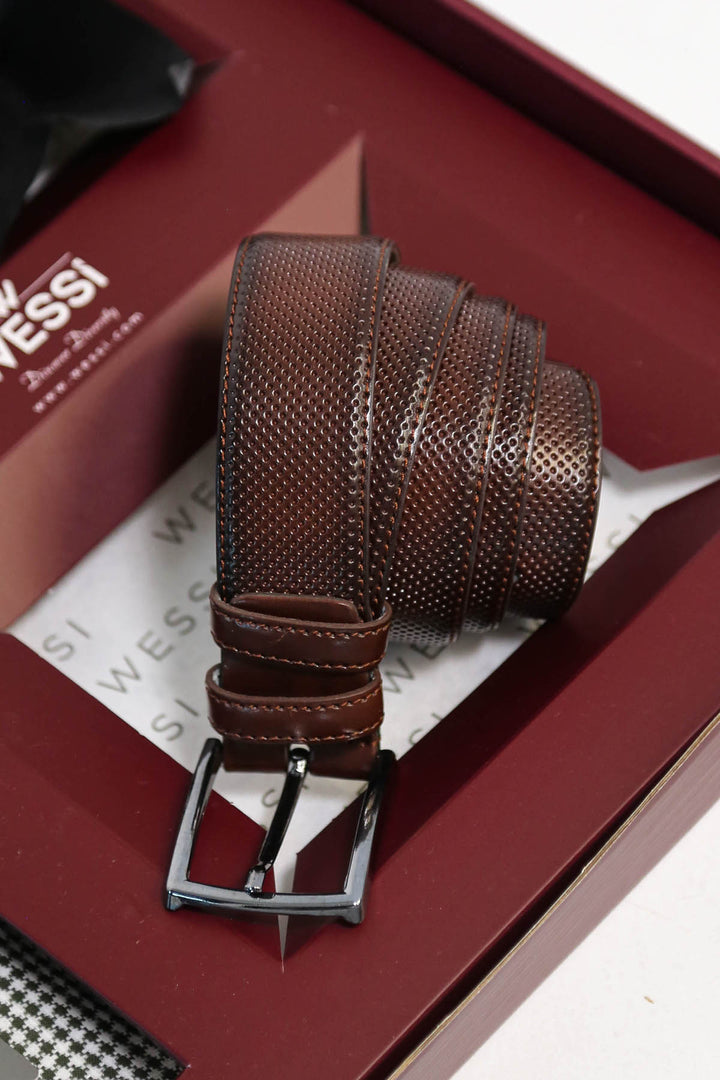 The Dapper Gift Box by Wessi – Includes Green Houndstooth Shirt, Black Tie & Brown Belt