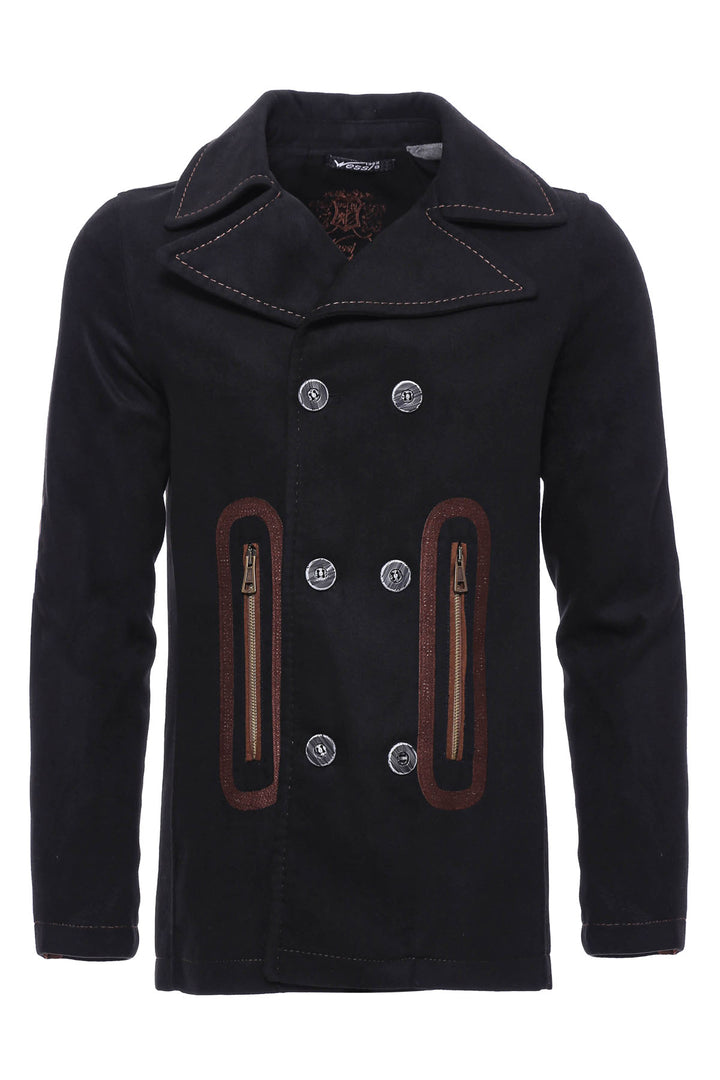 Manteau marron brodé à 6 boutons avec bord de poche-Wessi