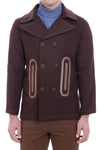 Manteau marron brodé à 6 boutons avec bord de poche-Wessi