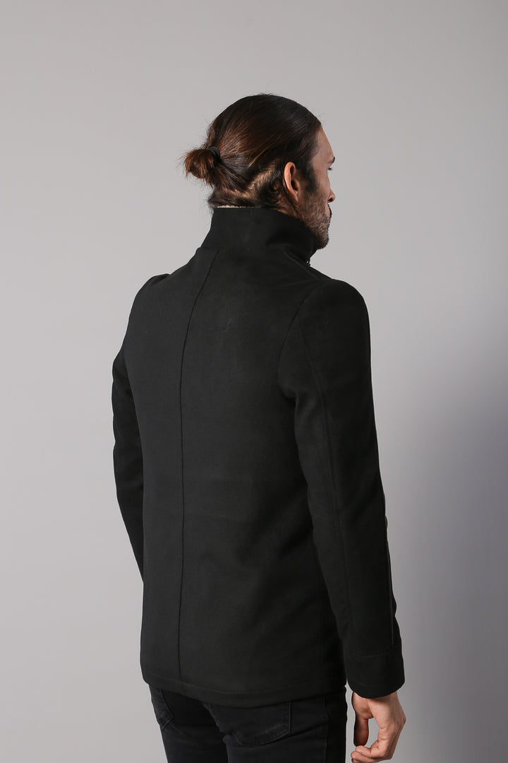 Manteau Homme Noir Col Fourrure 4 Poches - Wessi