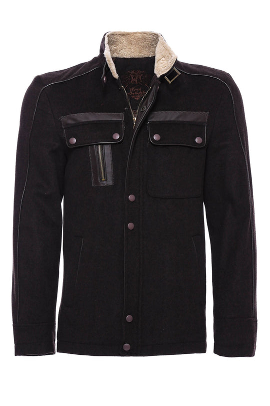 Abrigo Hombre Cuello Pelo 4 Bolsillos Marrón - Wessi