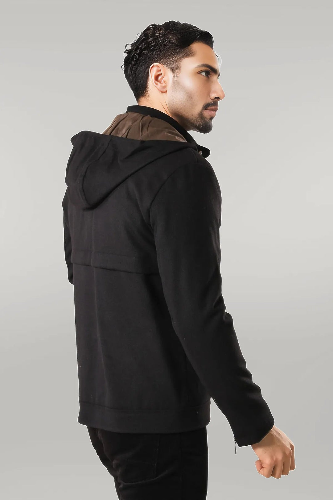 Zippered Sleeve Hooded Black Men Coat - Wessi