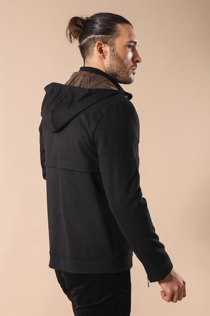 Manteau Homme Noir à Capuche et Manches Zippées - Wessi