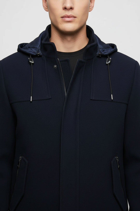 Manteau Homme Bleu à Capuche et Manches Zippées - Wessi