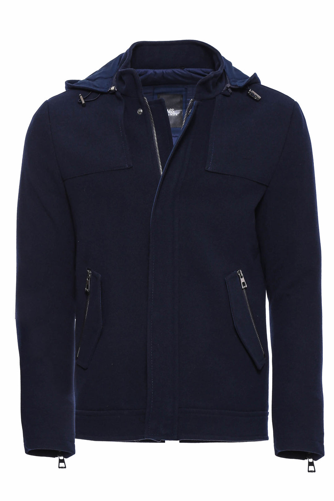 Zippered Sleeve Hooded Blue Men Coat - Wessi