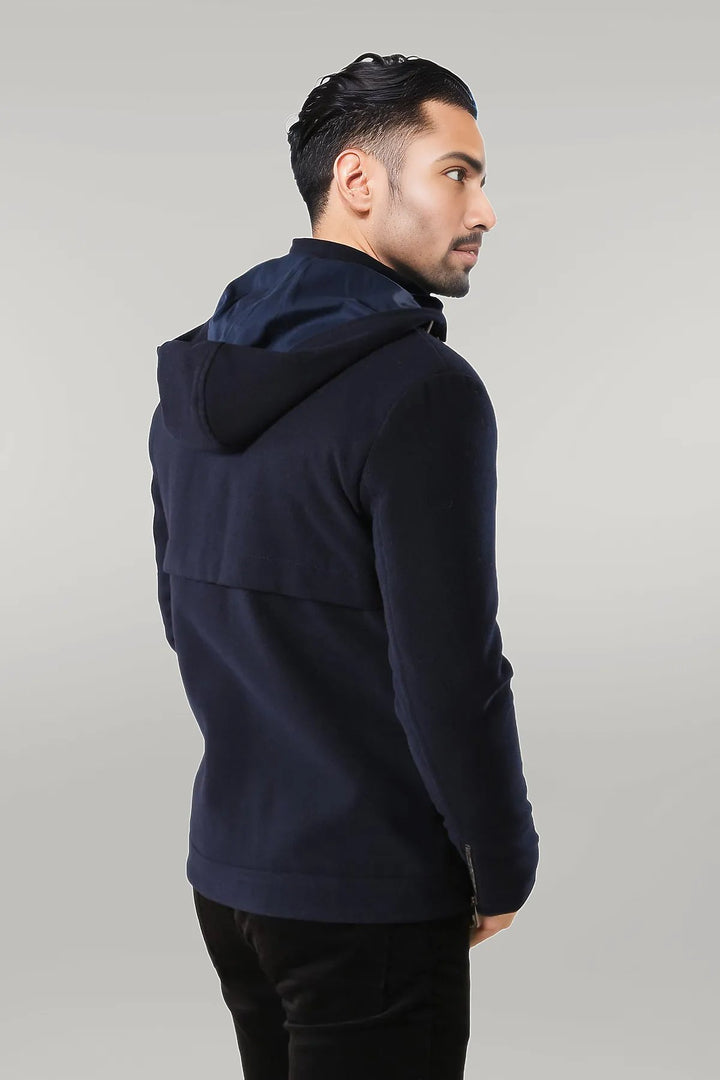 Zippered Sleeve Hooded Blue Men Coat - Wessi