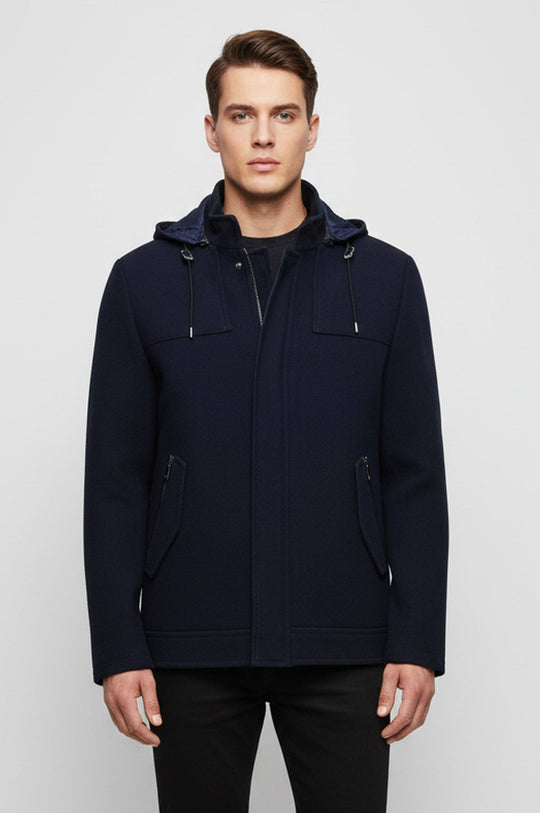 Manteau Homme Bleu à Capuche et Manches Zippées - Wessi