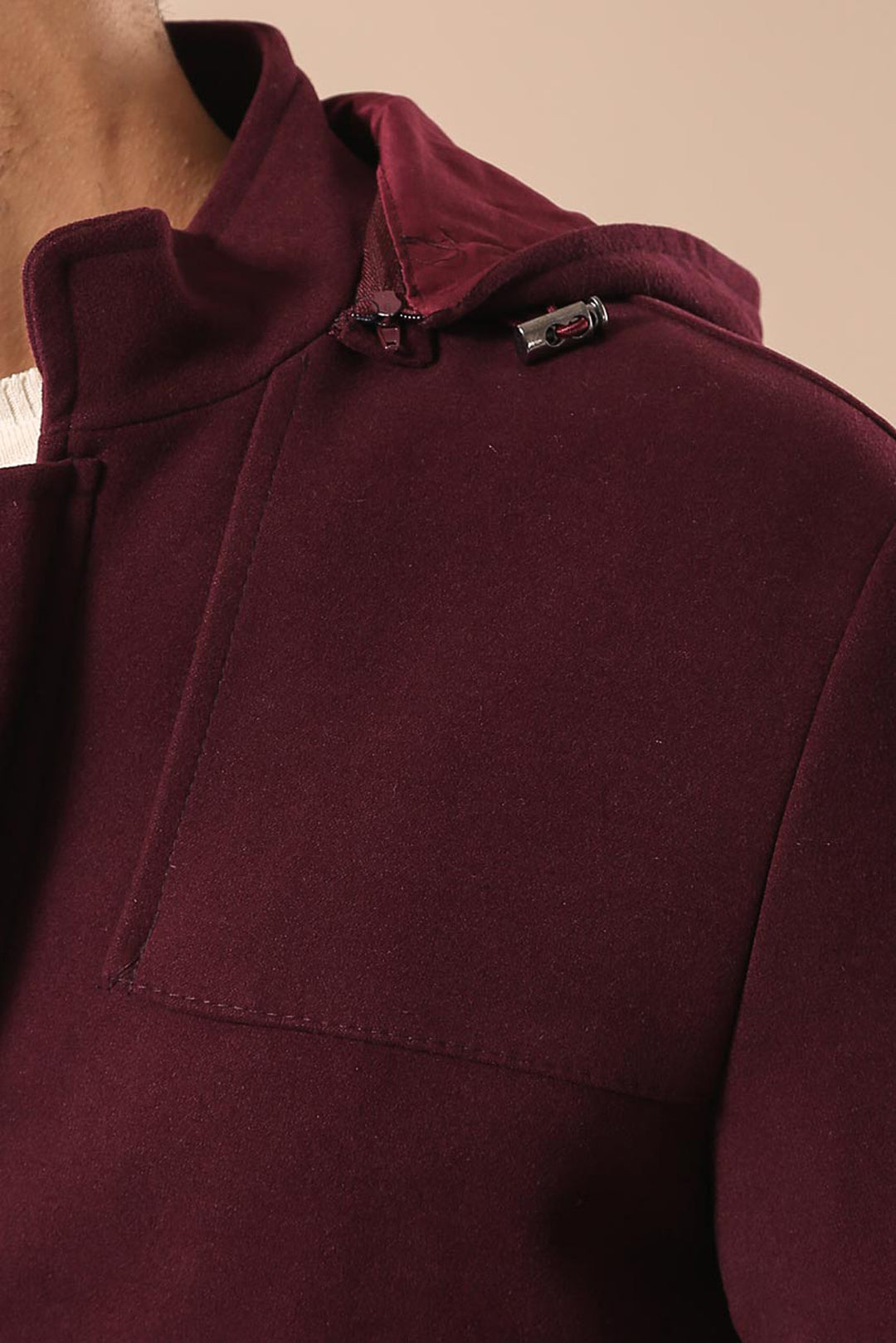 Zippered Sleeve Hooded Burgundy Coat - Wessi