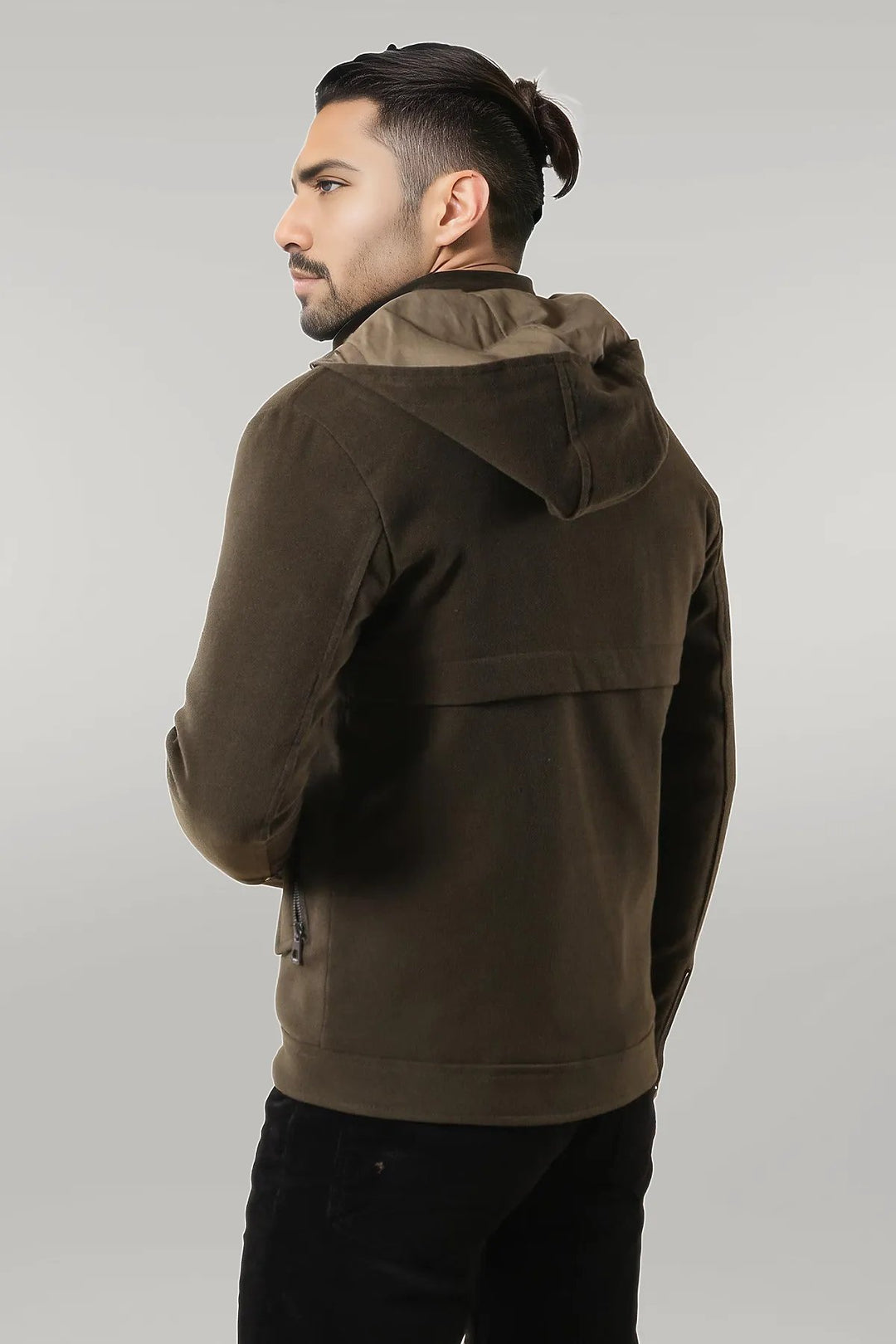 Zippered Sleeve Hooded Green Coat - Wessi