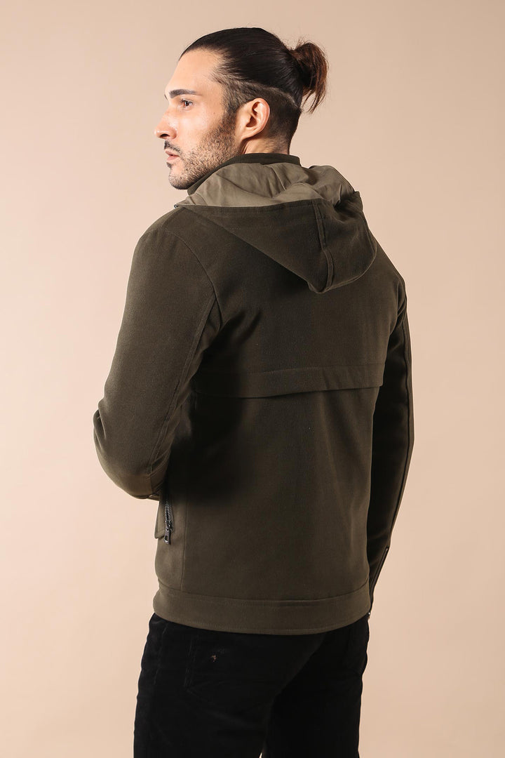 Zippered Sleeve Hooded Green Coat - Wessi