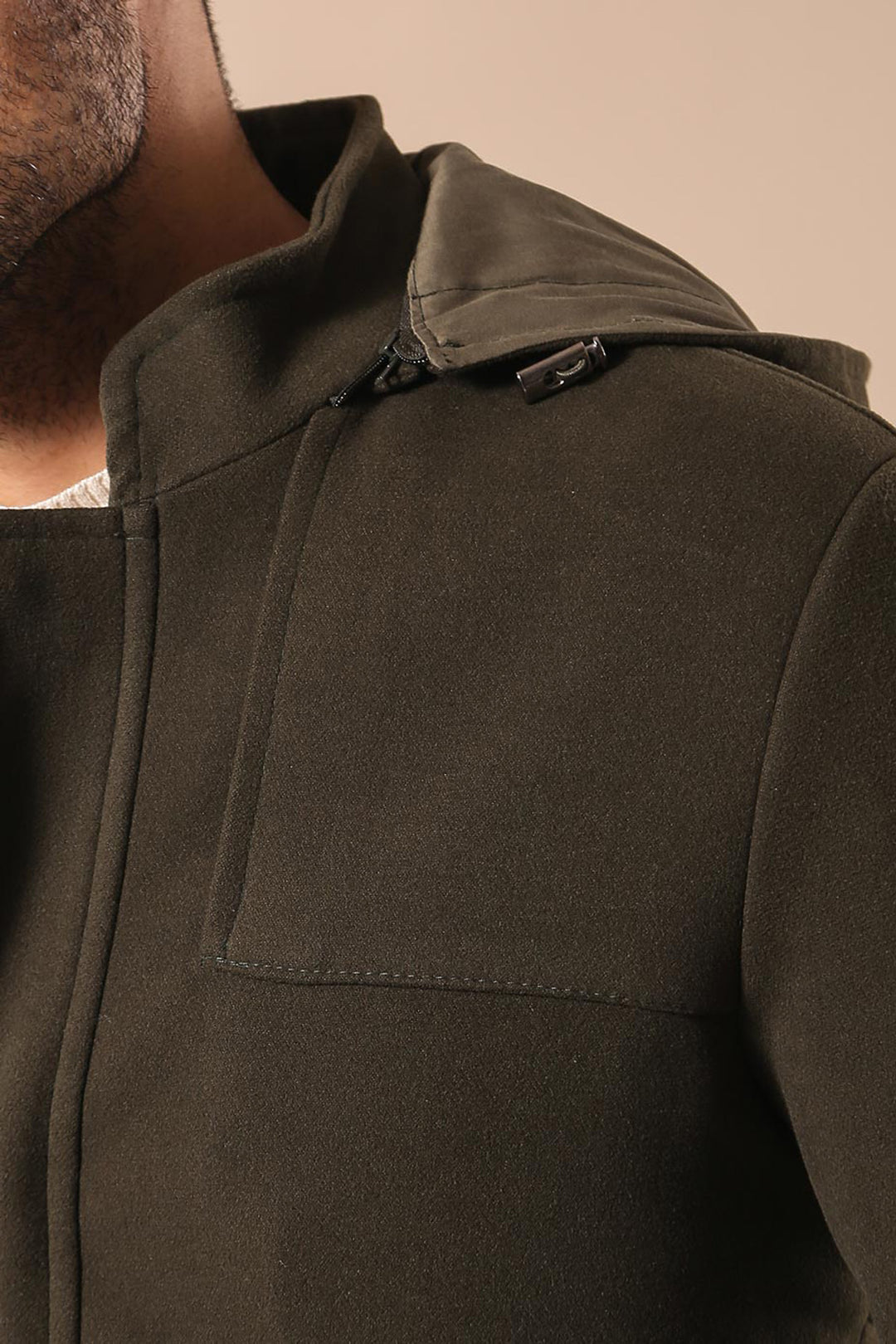 Zippered Sleeve Hooded Green Coat - Wessi